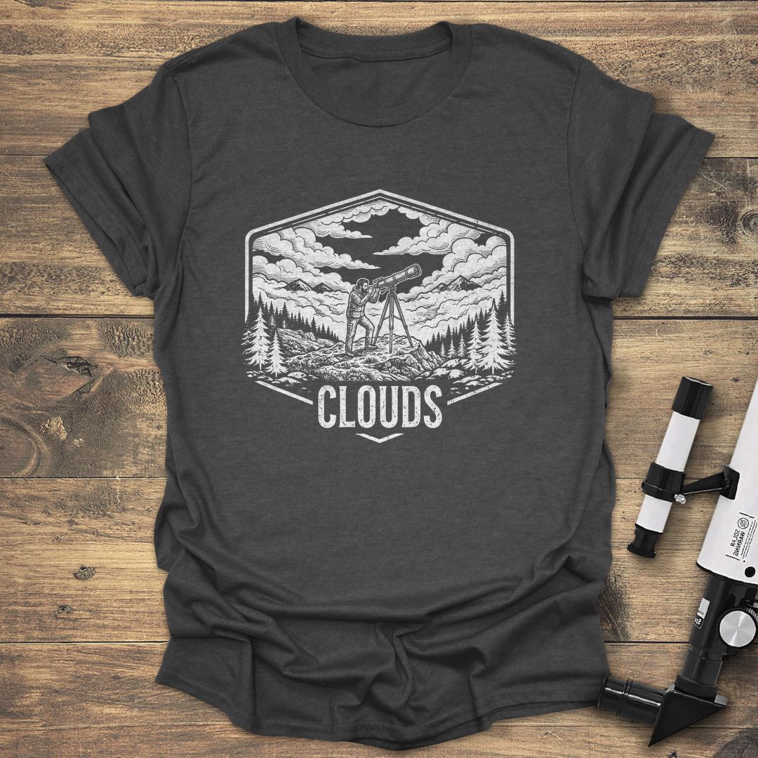 Clouds Telescope Badge - Dark Heather t-shirt