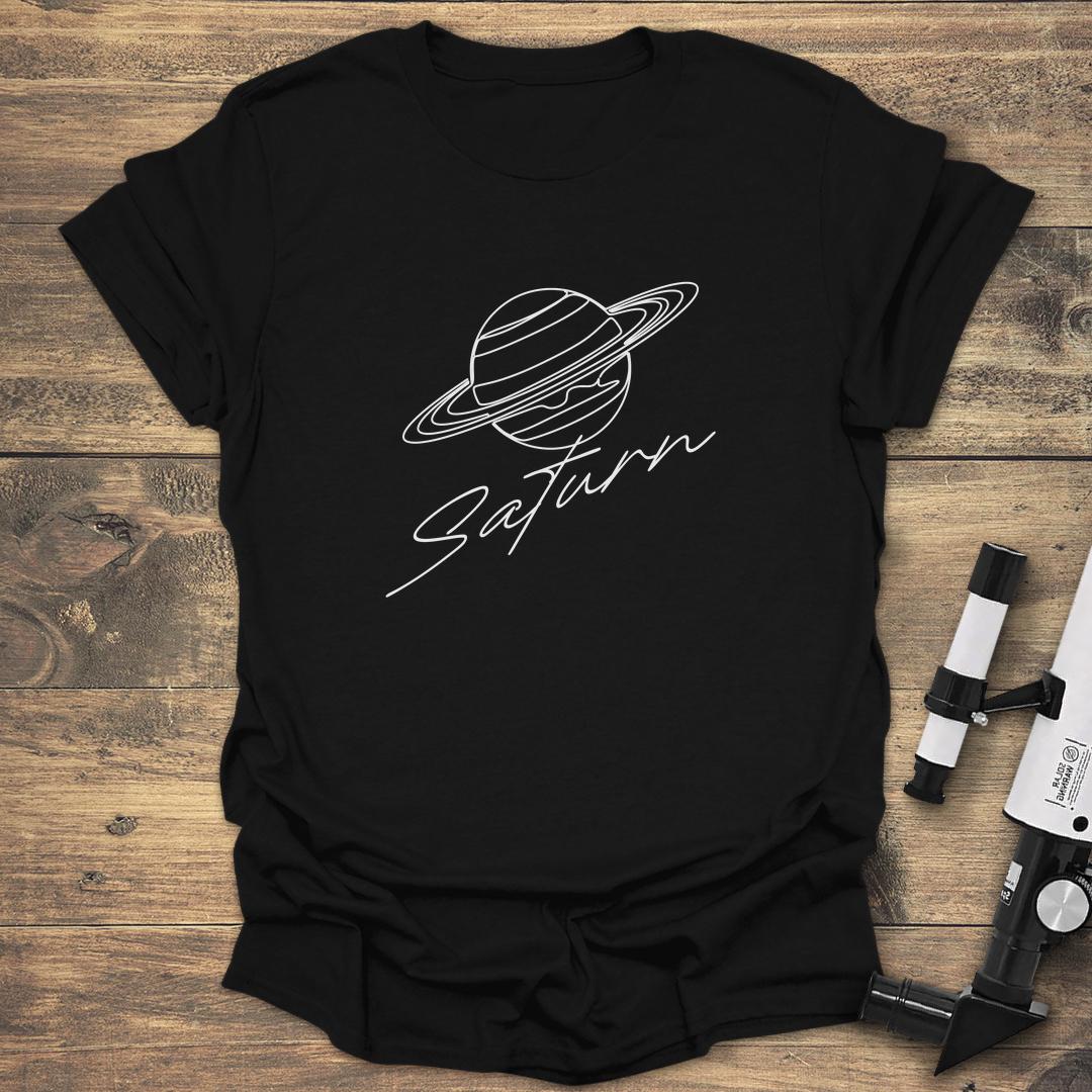 Saturn Lineart Illustration - Black T-Shirt