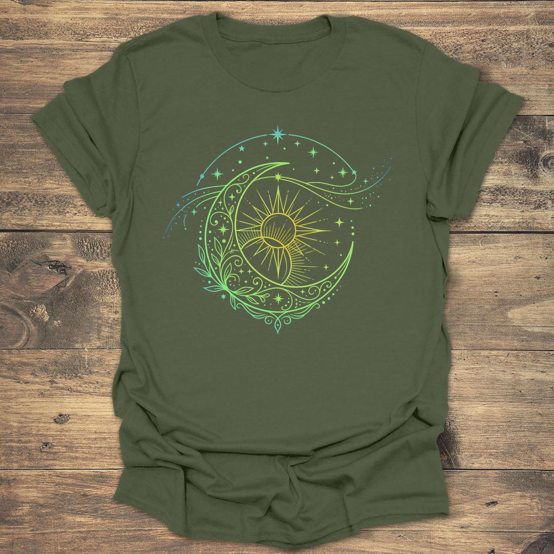 Botanical Celestial Moon - Military Green T-Shirt