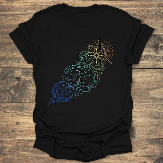 Celestial Radiance Solar Flare Gradient - Black T-Shirt