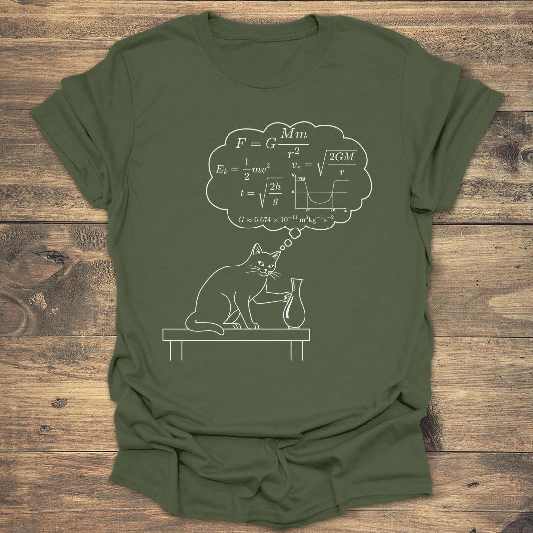 Physics Cat Gravity Equations - Military Green T-Shirt