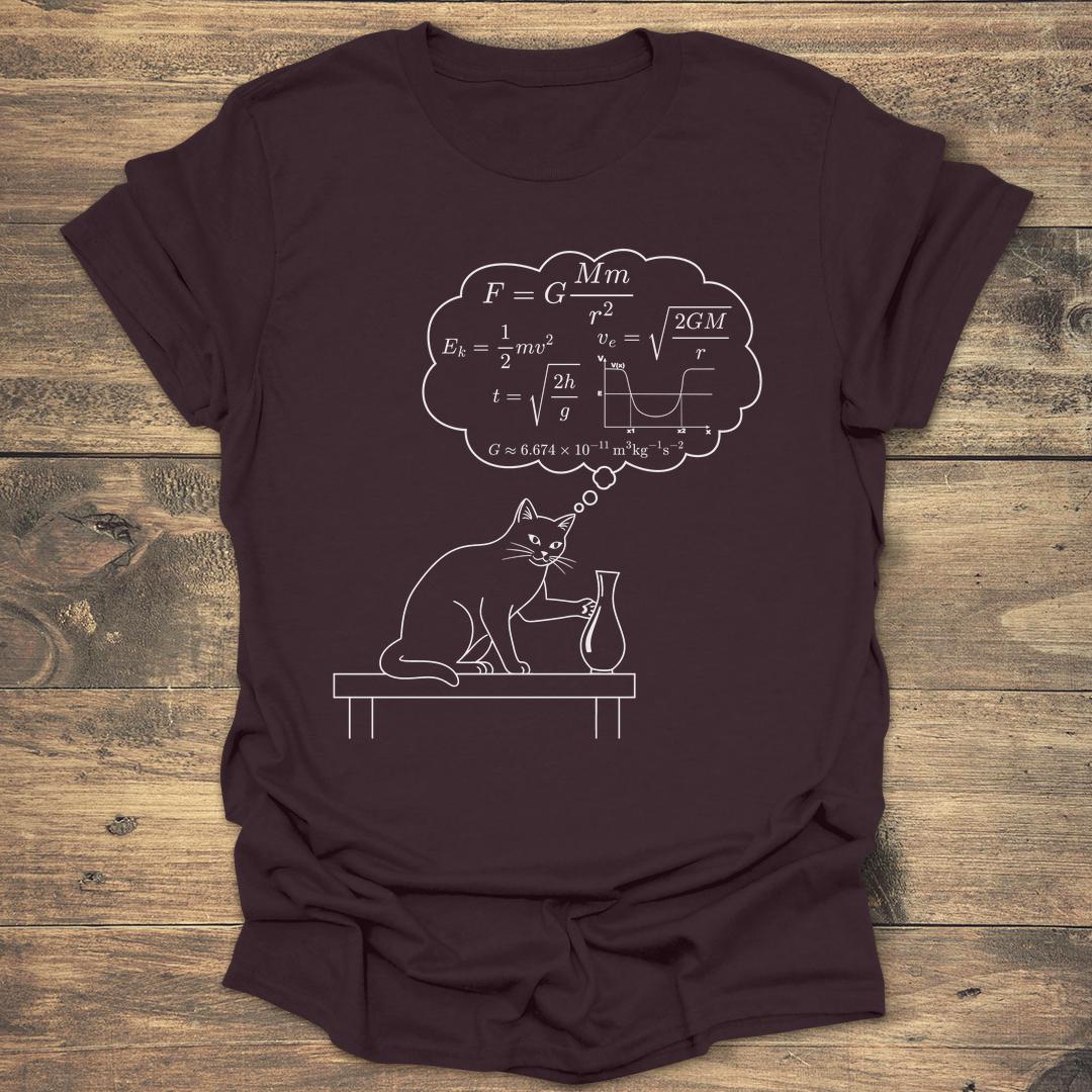 Physics Cat Gravity Equations - Dark Chocolate T-Shirt