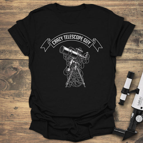 Crazy Telescope Guy - Black T-Shirt