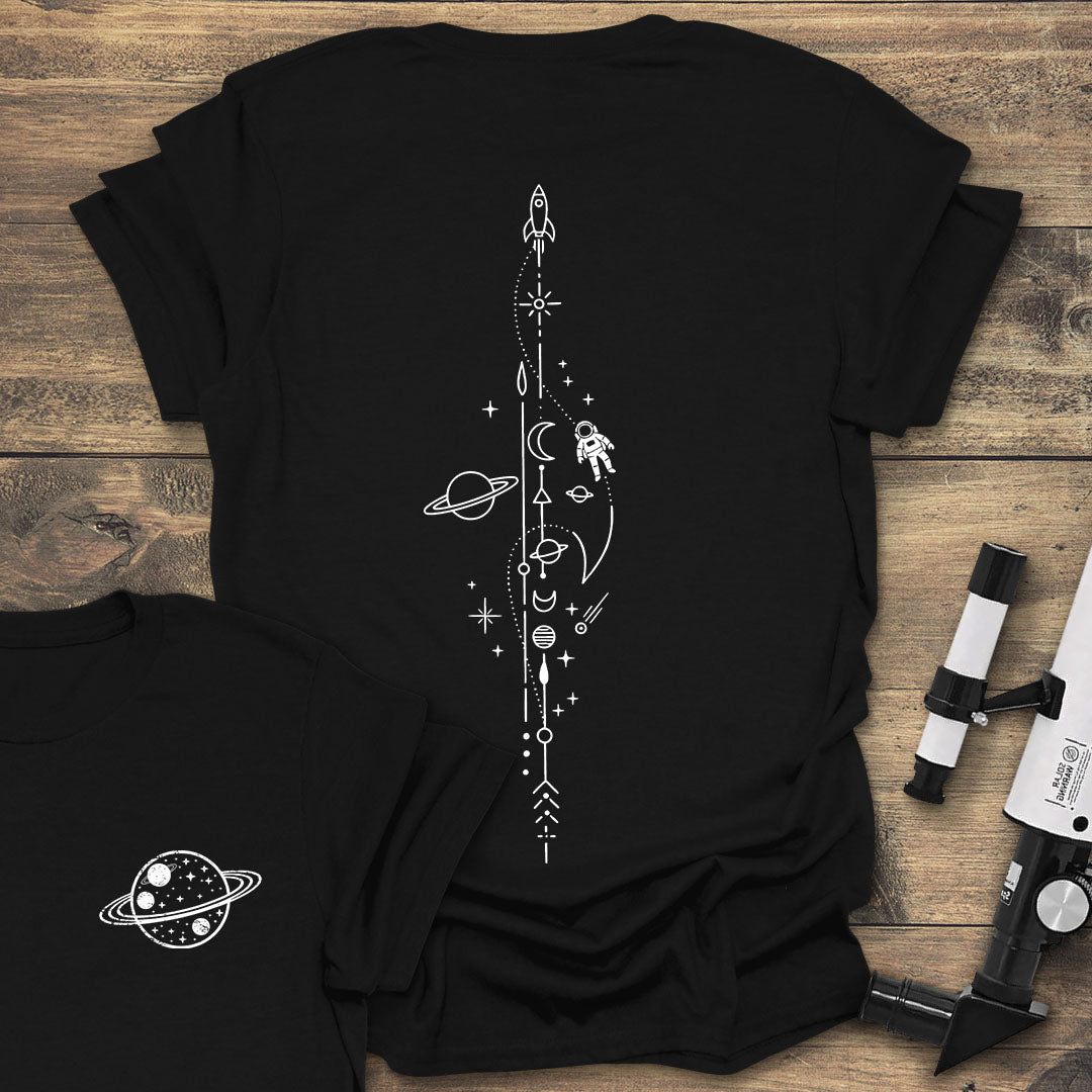 Rocket & Astronaut Back Print - Black T-Shirt