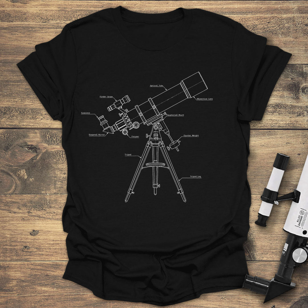 Telescope Blueprint - Black T-Shirt