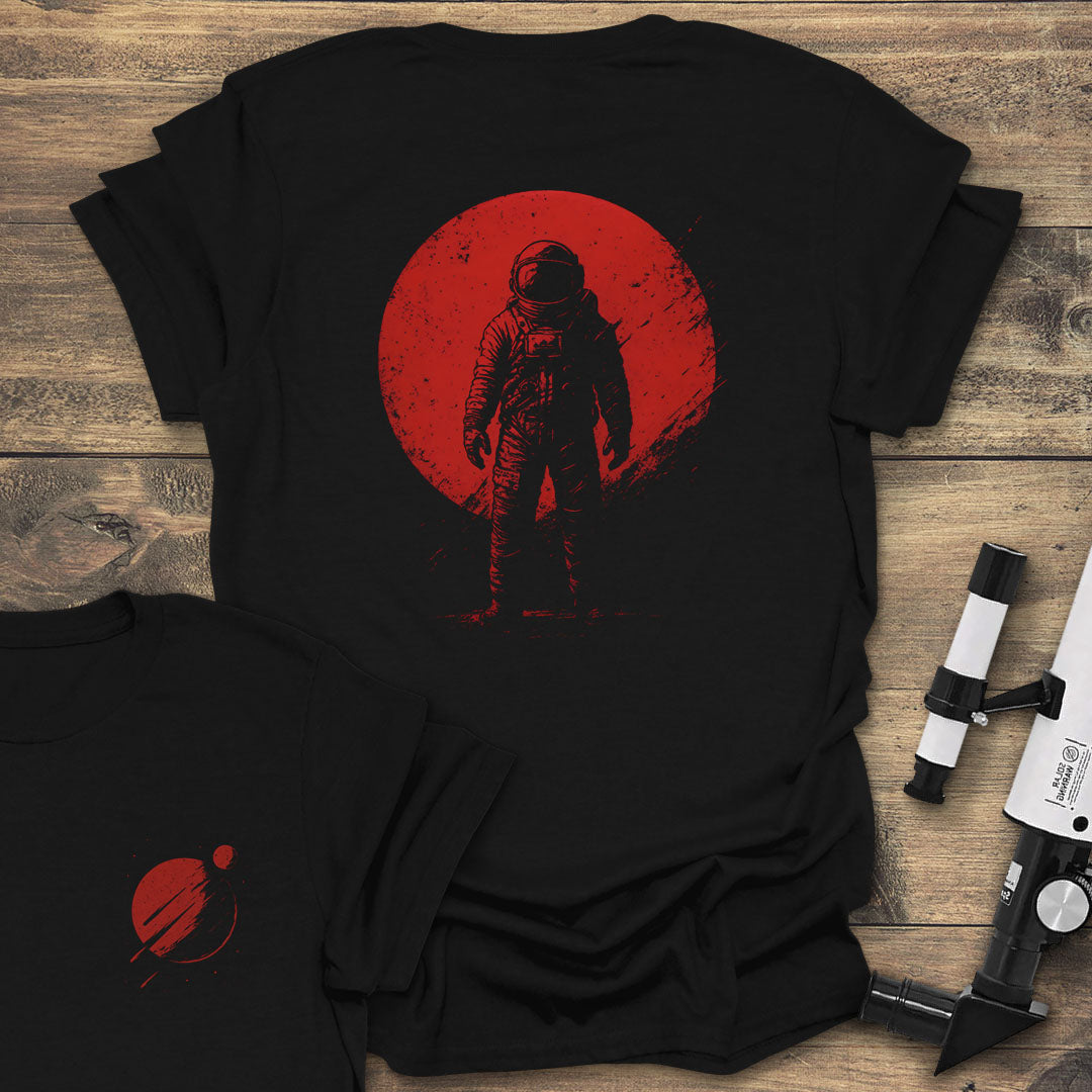 Red Moon Astronaut Back Print - Black T-Shirt