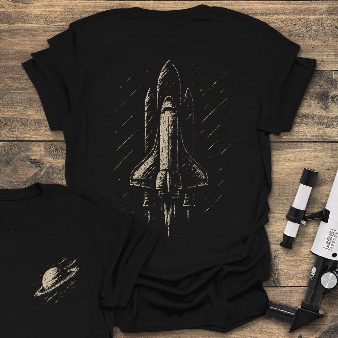 Space Shuttle Sketch Back Print - Black T-Shirt