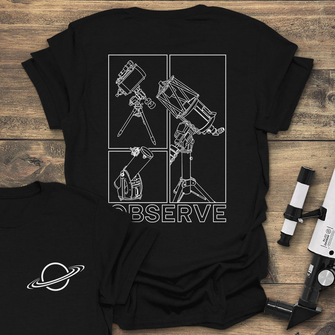 Observe Technical Line Art - Black T-Shirt