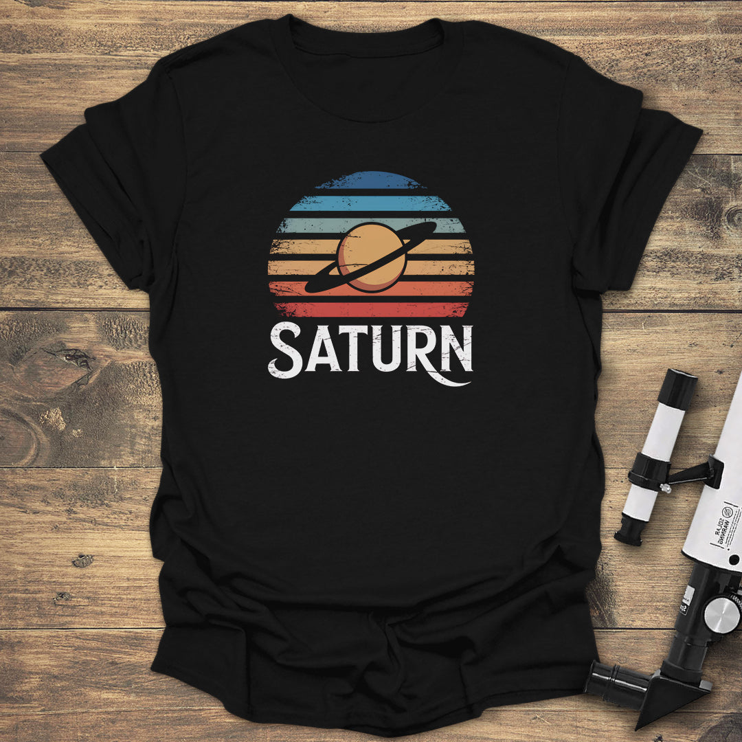 Retro Saturn Planet - Black T-Shirt