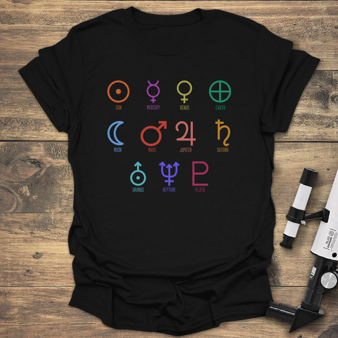 Solar System Symbols - Black T-Shirt
