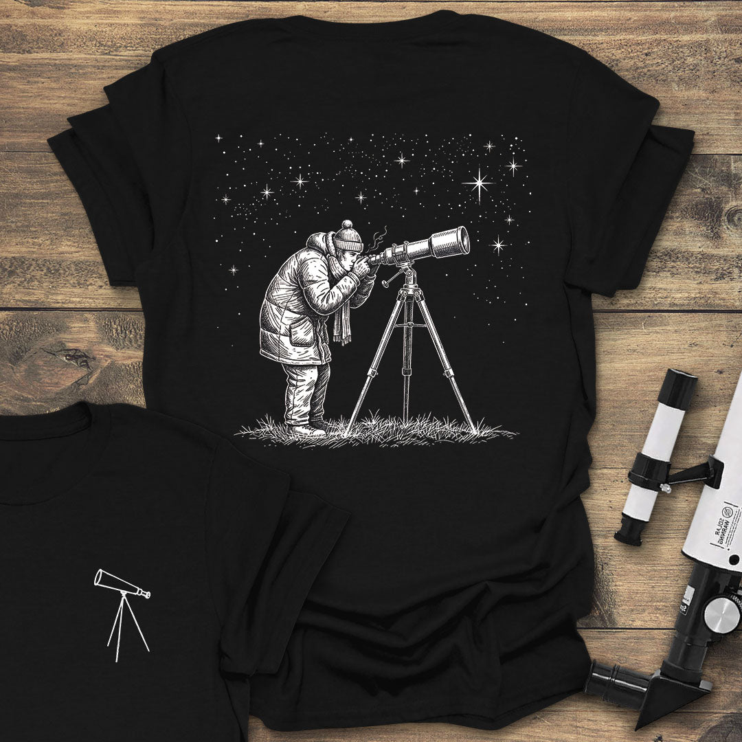 Winter Stargazing Observer - Black T-Shirt