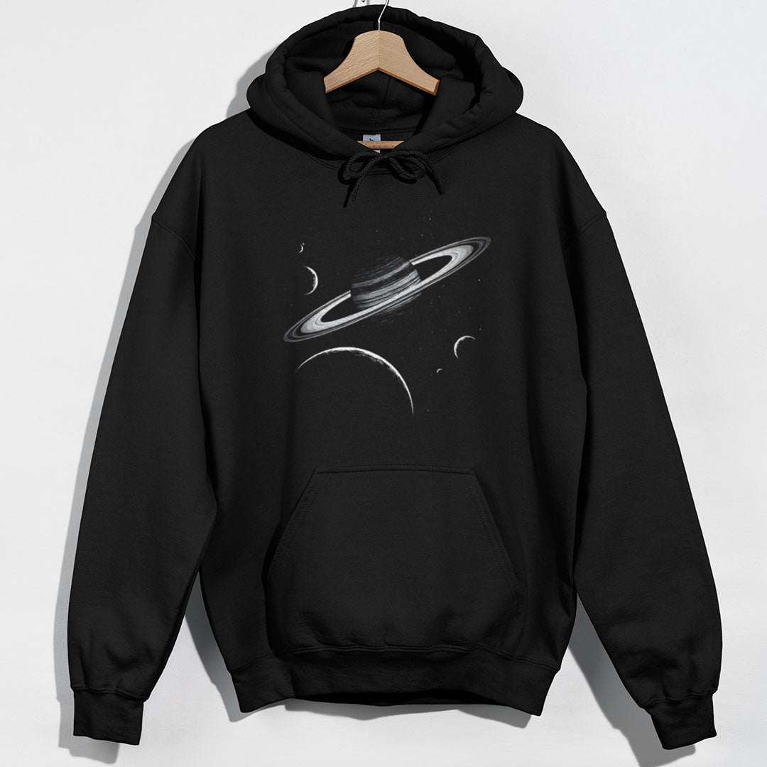 Planet Saturn with Moons Hoodie - Black Hoodie
