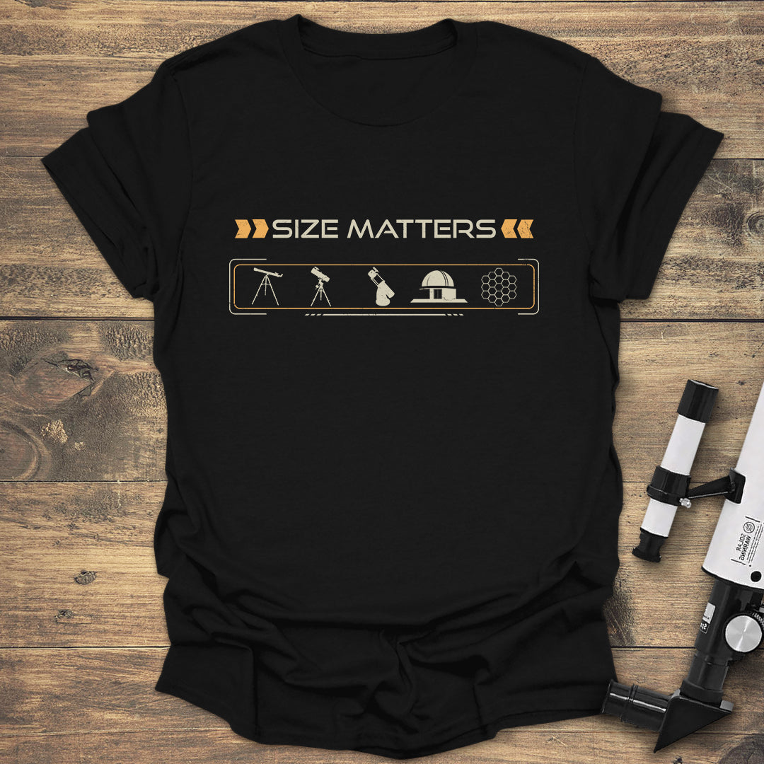 Size Matters Telescope - Black T-Shirt