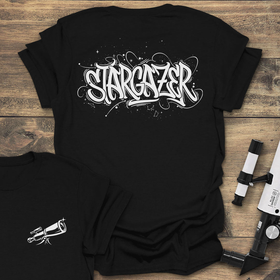 Stargazer Graffiti Back Print - Black T-Shirt