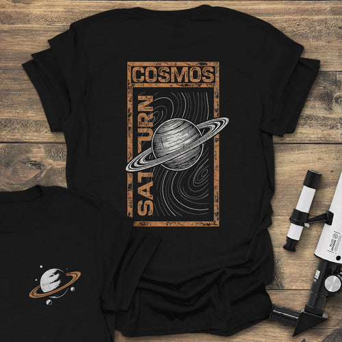 Cosmos Saturn Engraving - Black T-Shirt