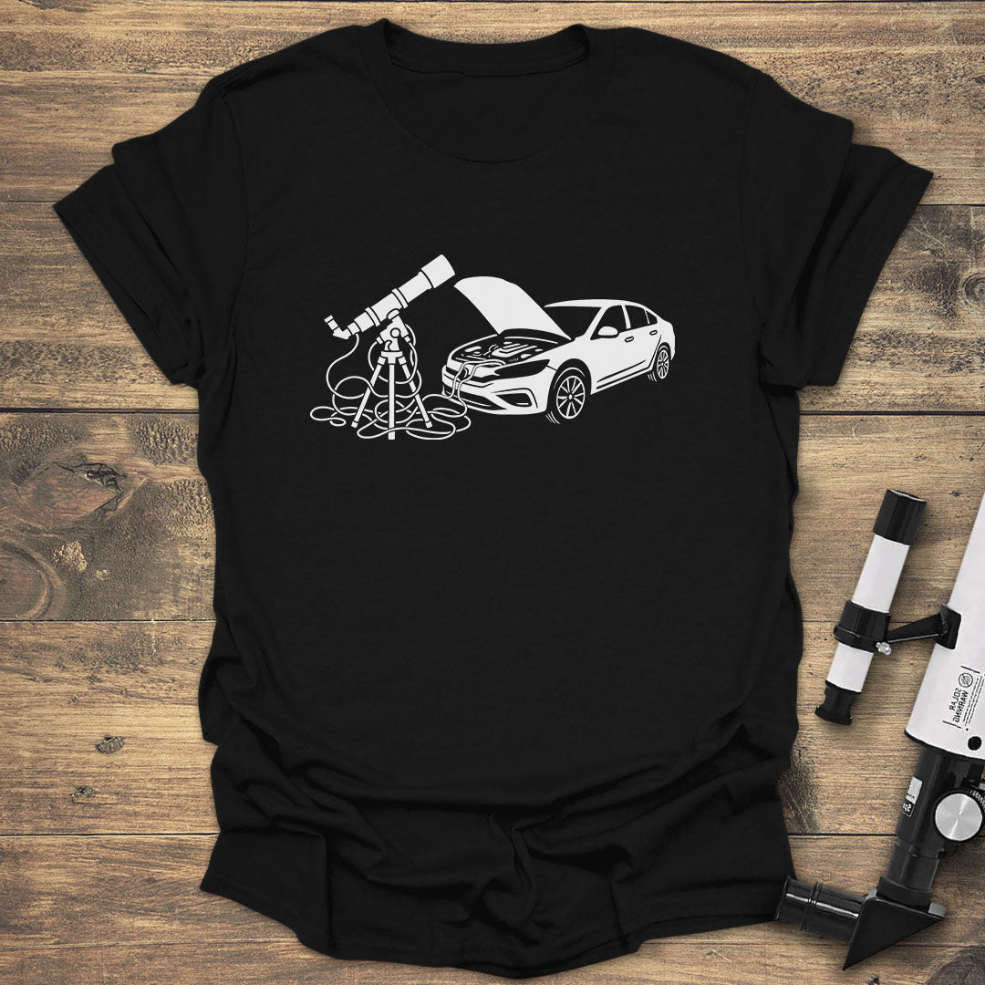 Car and Telescope - Black T-Shirt