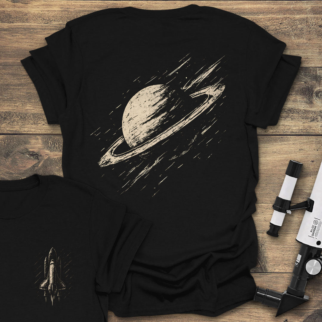 Saturn Sketch Back Print - Black T-Shirt
