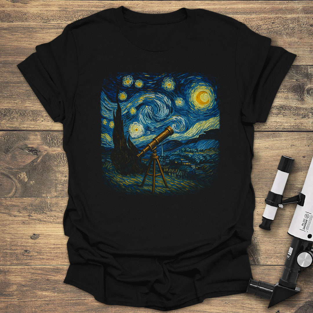Starry Night with a Telescope - Black T-Shirt
