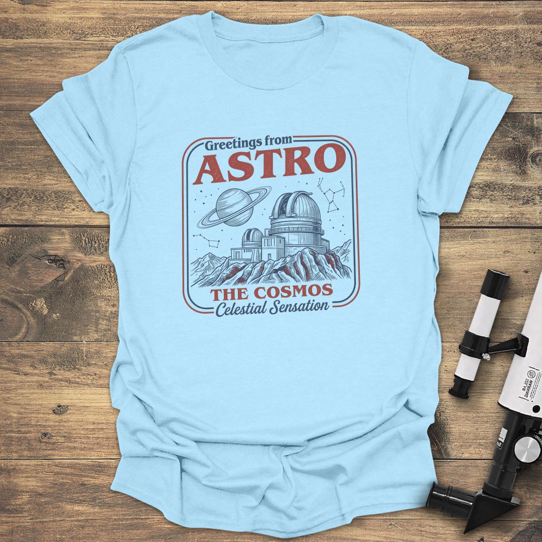 Greetings From Astro Cosmos - Light Blue t-shirt