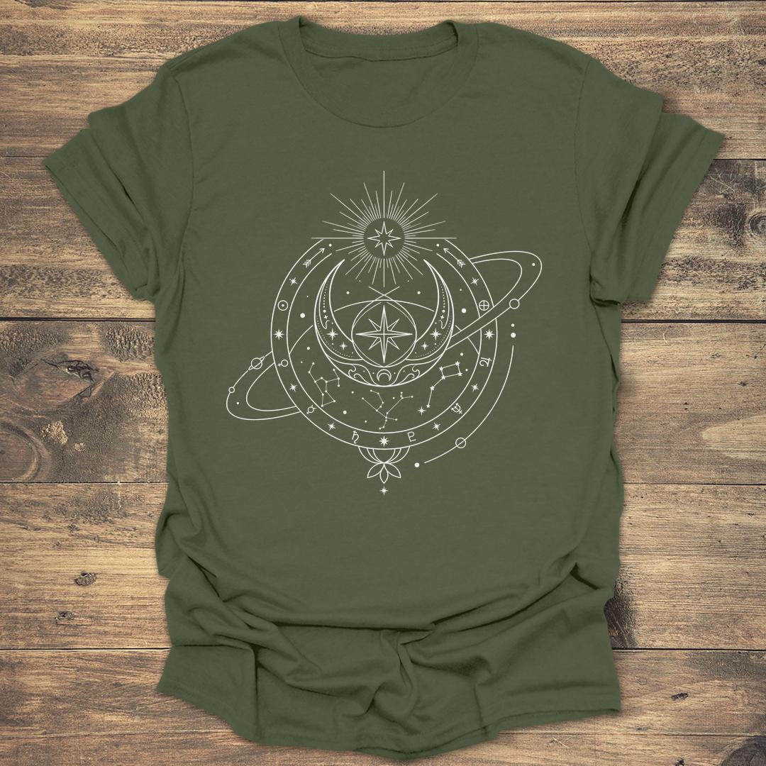 Planetary Astrolabe Celestial Alignment - Military Green T-Shirt