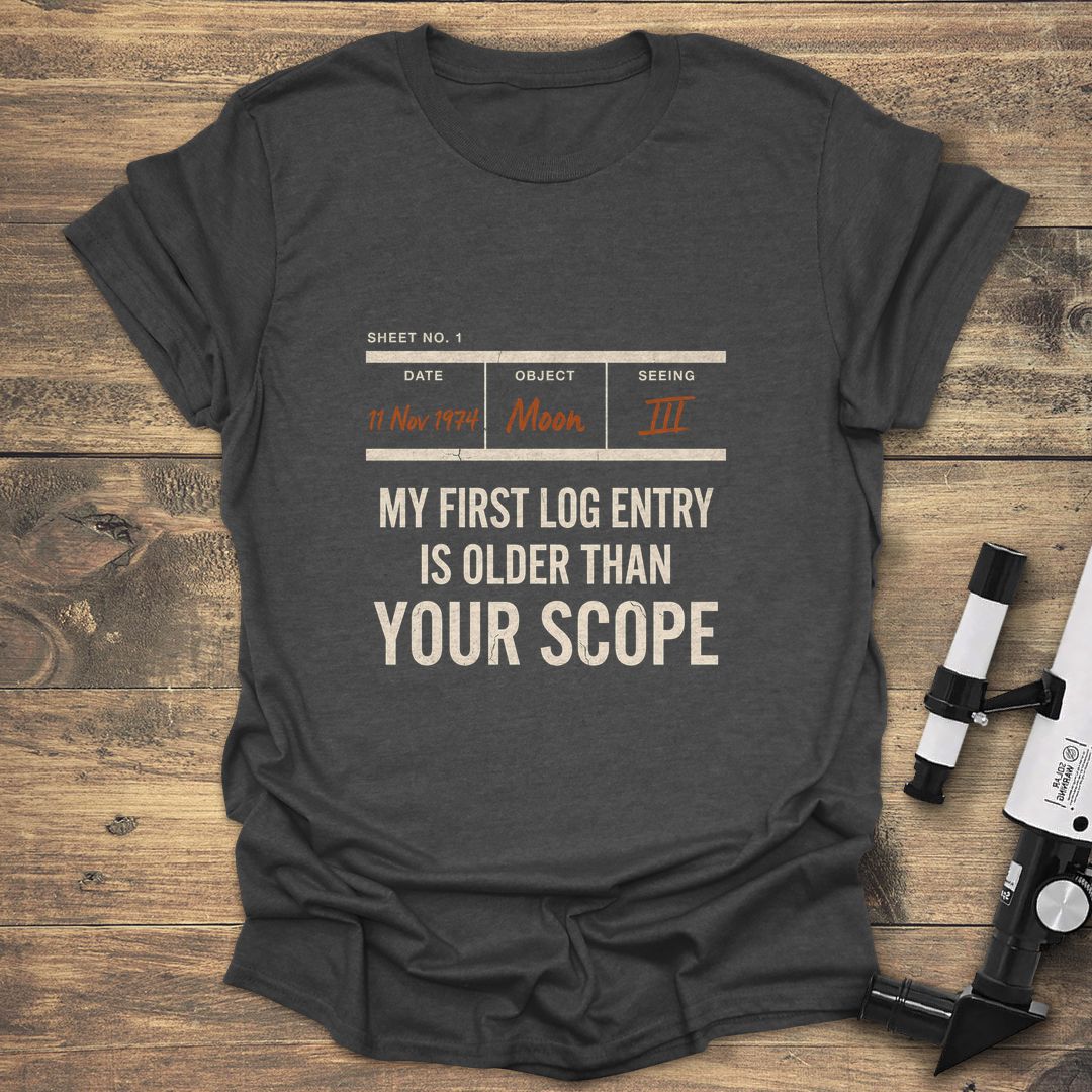 First Log Entry Older - Dark Heather t-shirt