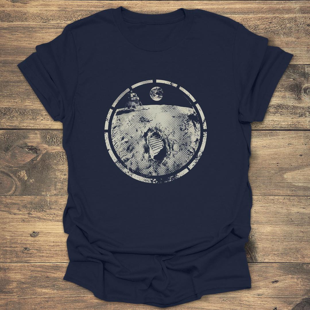 Lunar Horizon Footprint and Earthrise - Navy T-Shirt