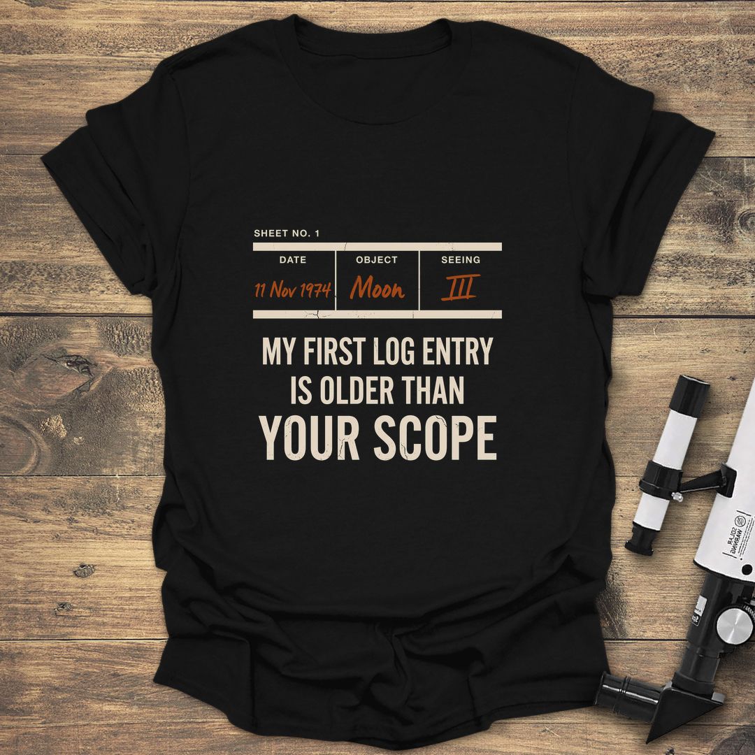 First Log Entry Older - Black t-shirt