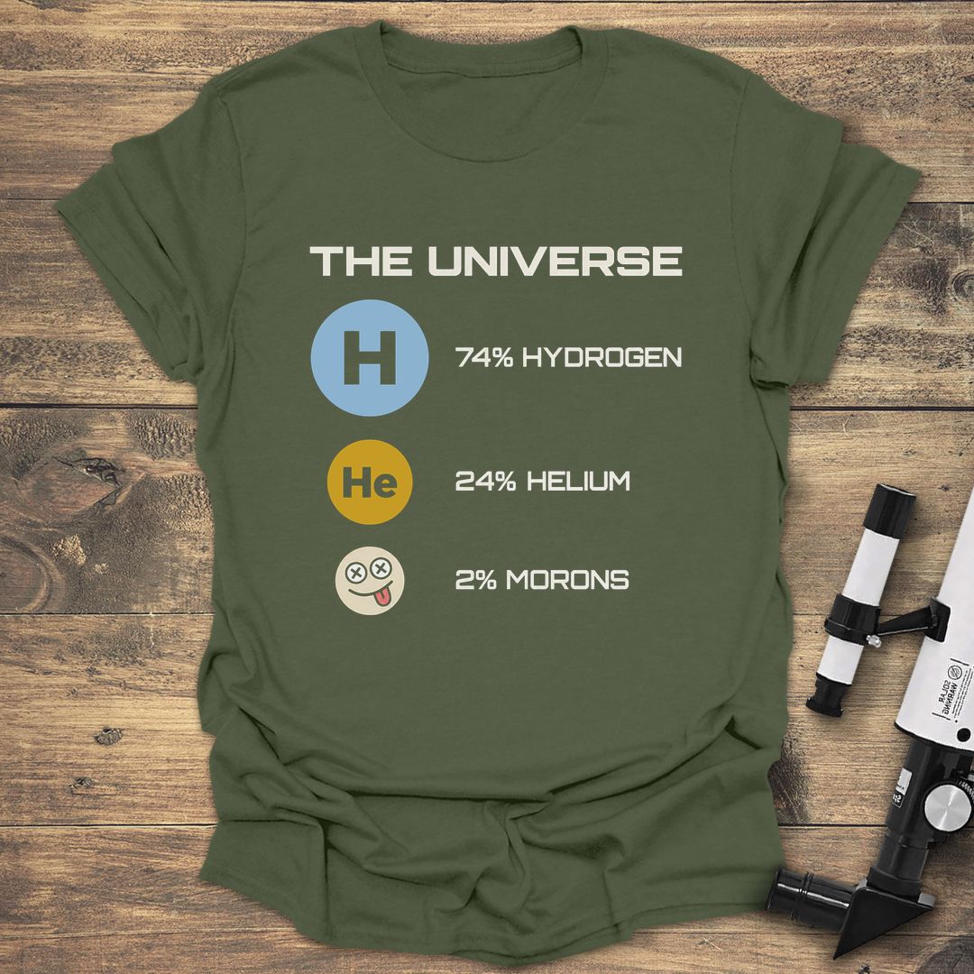 Universe 74% Hydrogen Humor - Military Green t-shirt
