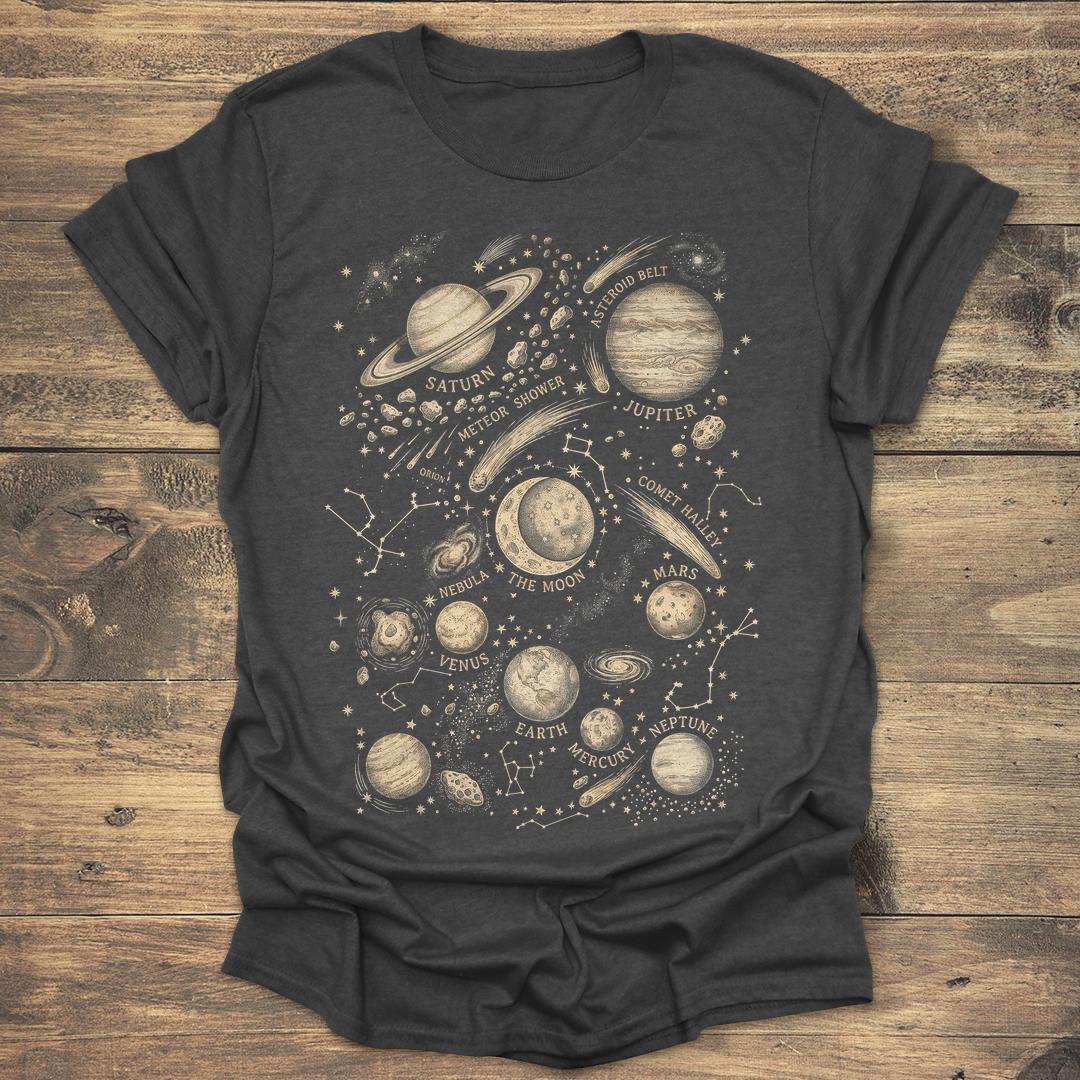Antique Solar System Map Vintage Astronomy - Dark heather T-Shirt