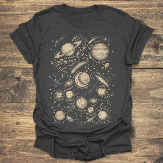 Antique Solar System Map Vintage Astronomy - Dark heather T-Shirt
