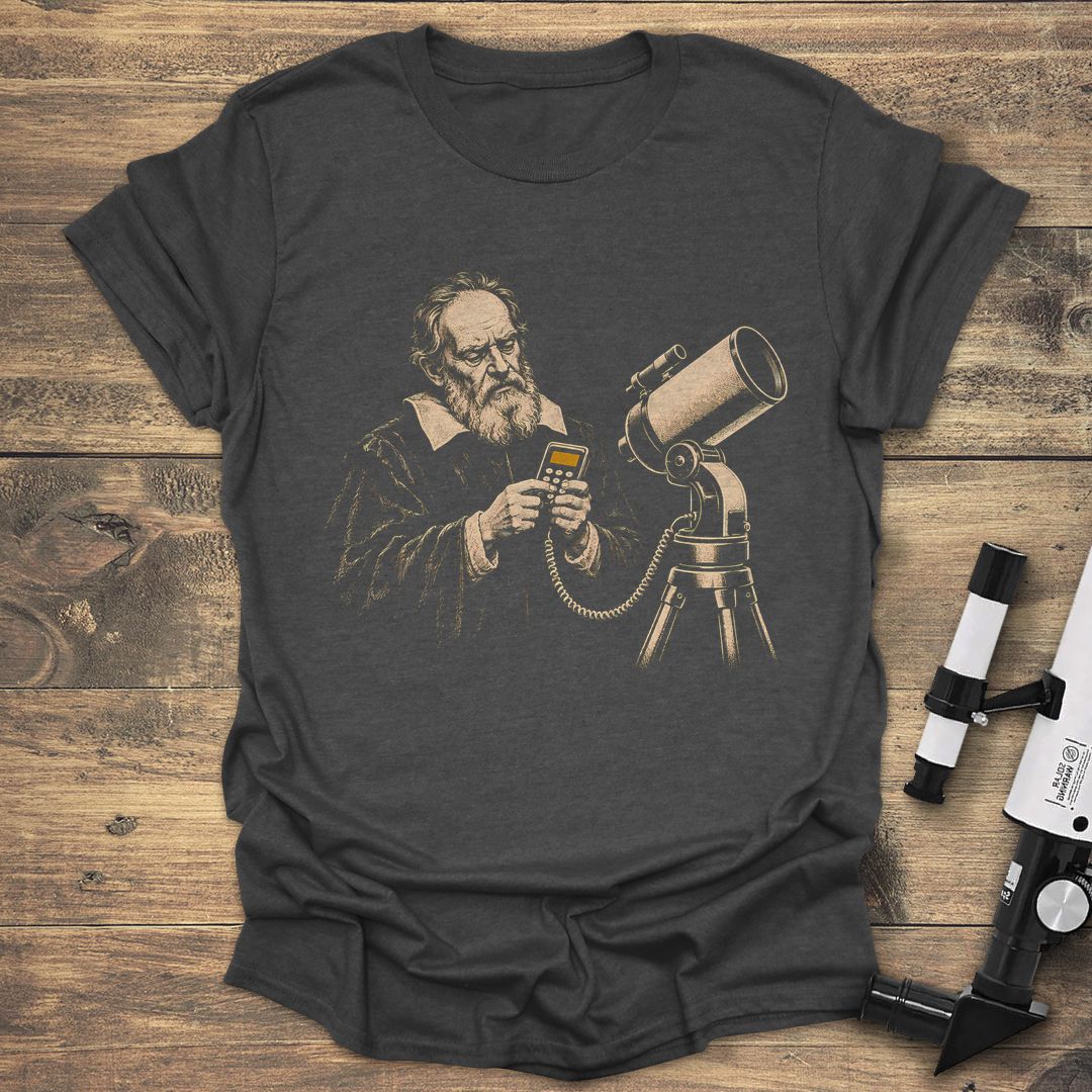 Galileo With A GoTo Controller - Dark Heather t-shirt