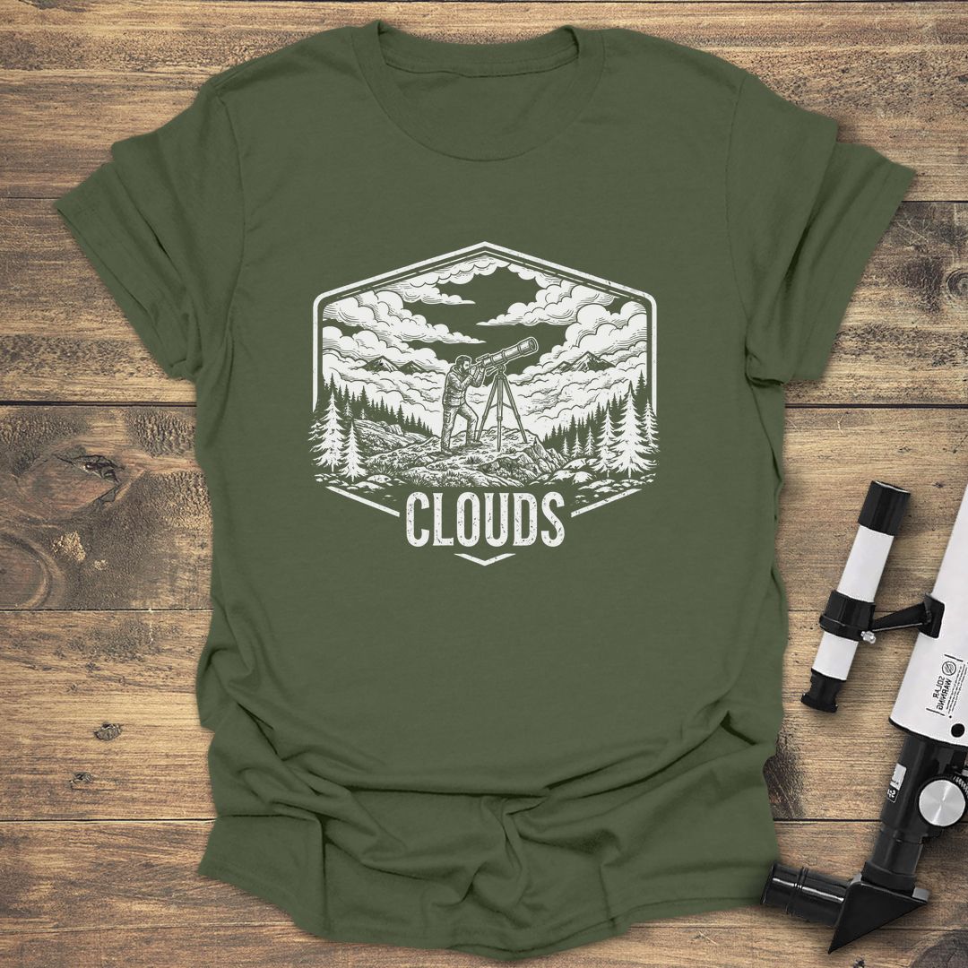 Clouds Telescope Badge - Military Green t-shirt