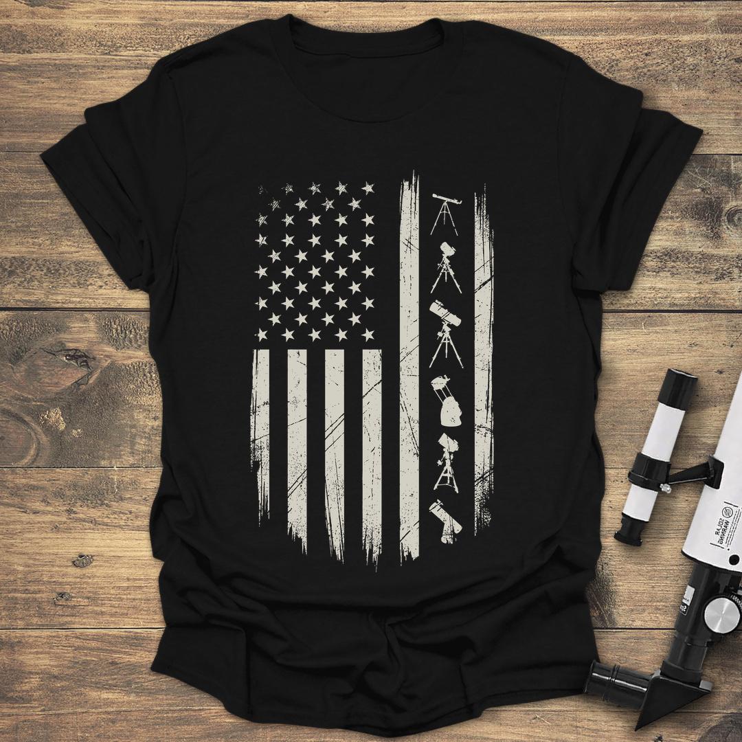 Telescope US Flag - Black T-Shirt