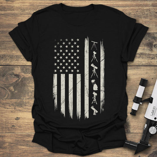 Telescope US Flag - Black T-Shirt