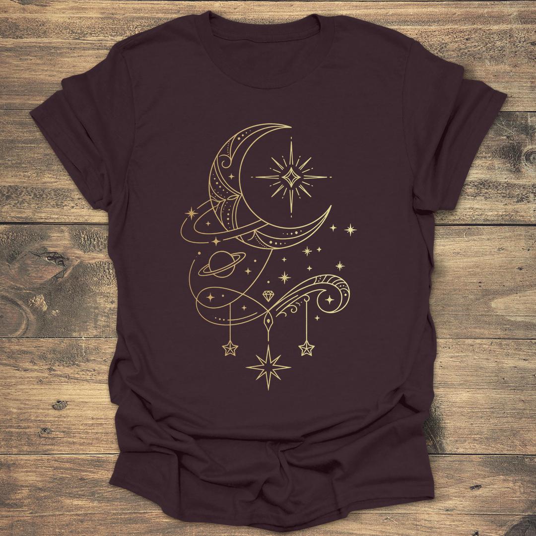 Ornate Gold Crescent Moon - Dark Chocolate T-Shirt
