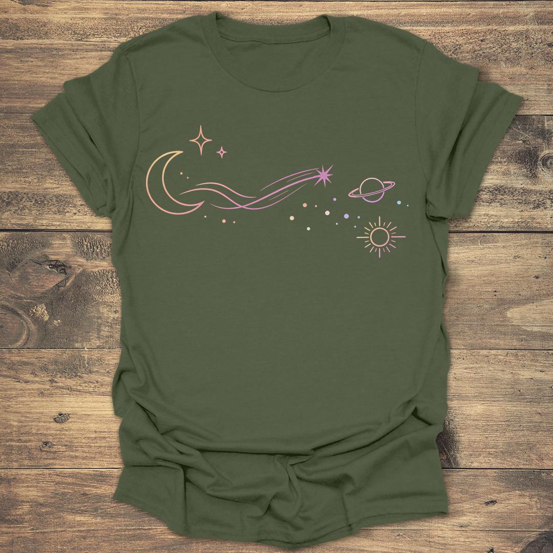 Shooting Star Path Celestial Moon - Military Green T-Shirt