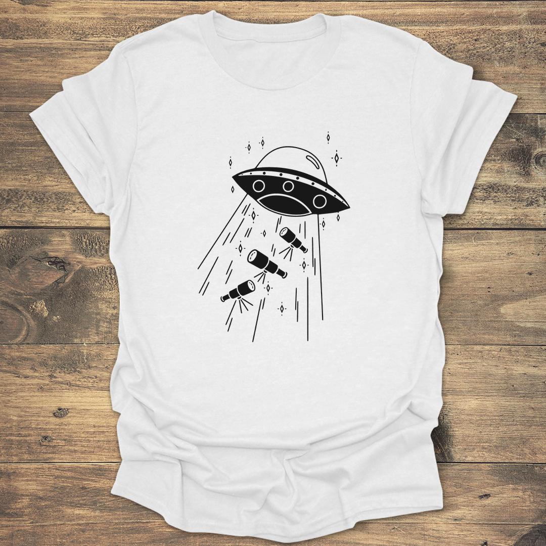 UFO Abducting Telescopes - White T-Shirt