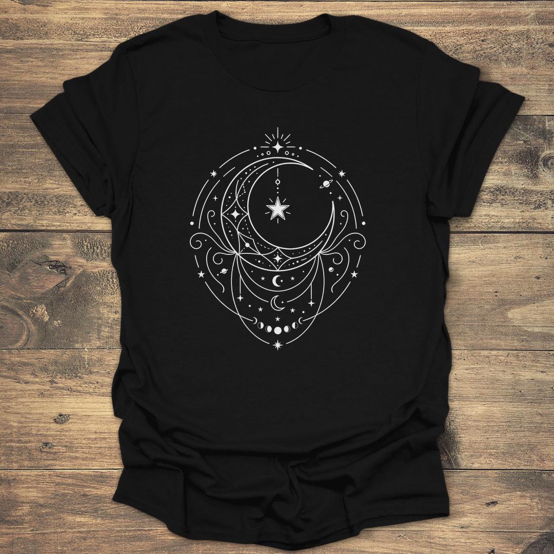 Celestial Lunar Filigree Moon Phase - Black T-Shirt