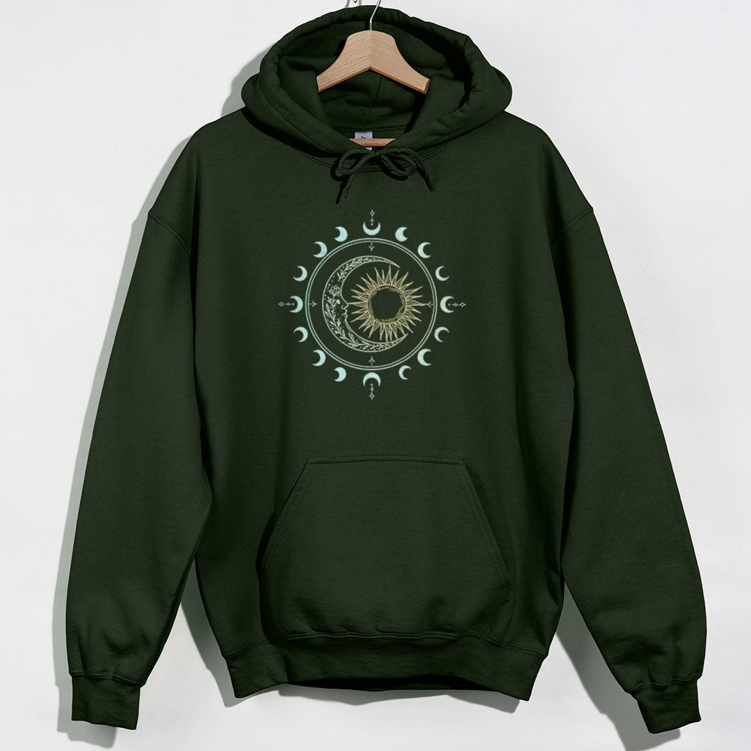 Celestial Sun and Moon Hoodie - Forest Green Hoodie