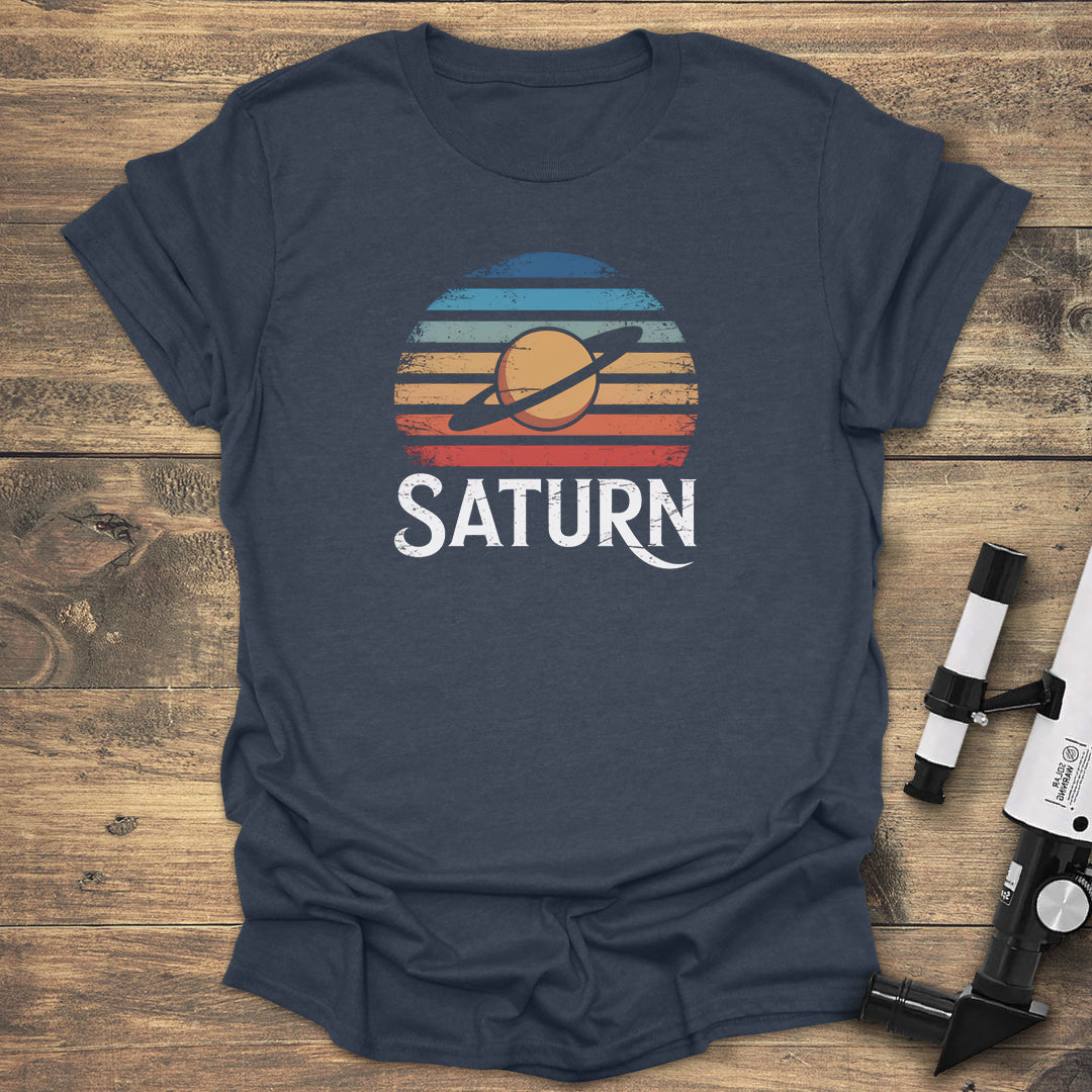 Retro Saturn Planet - Heather Navy T-Shirt