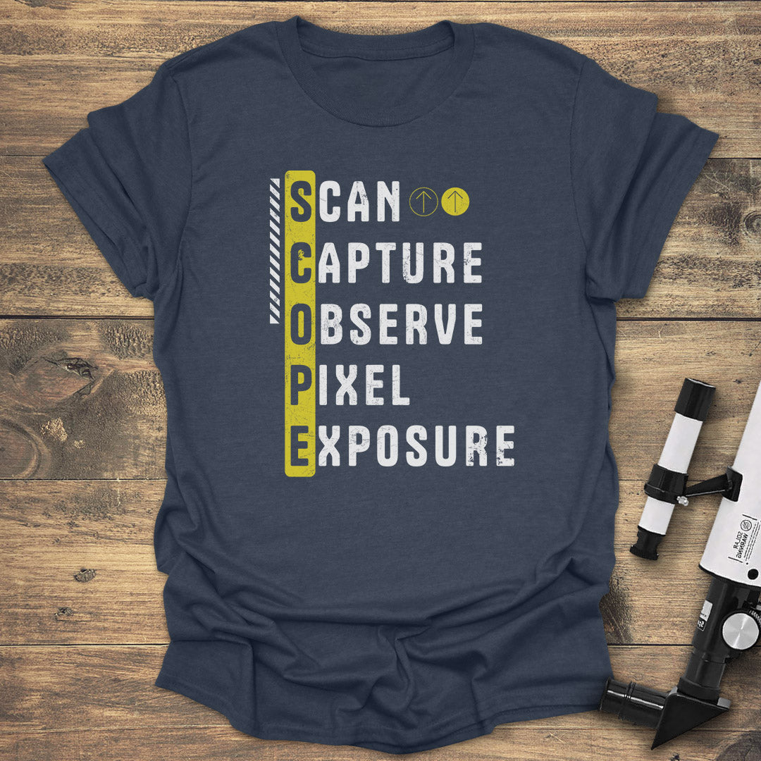 SCOPE Astrophotography Acronym - Heather Navy T-Shirt