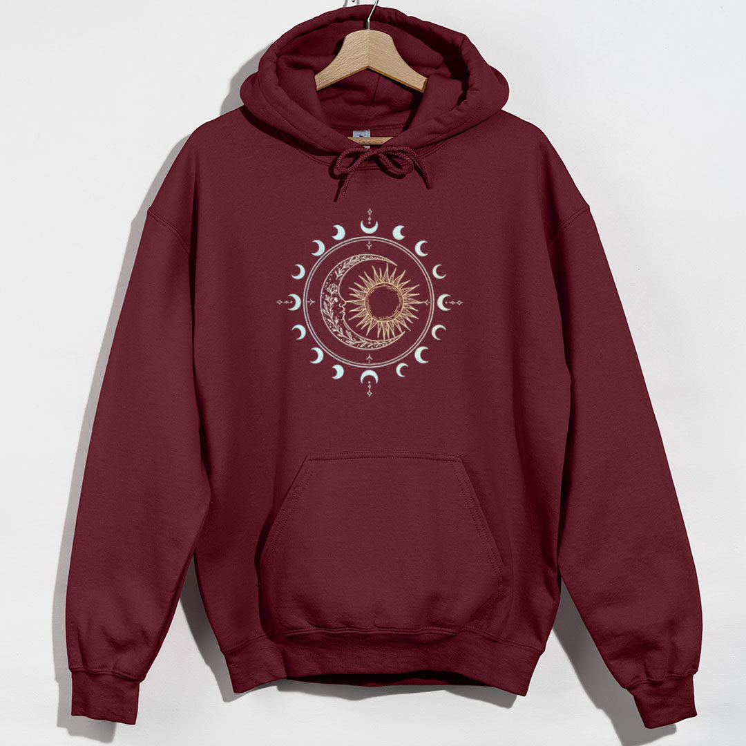 Celestial Sun and Moon Hoodie - Maroon Hoodie