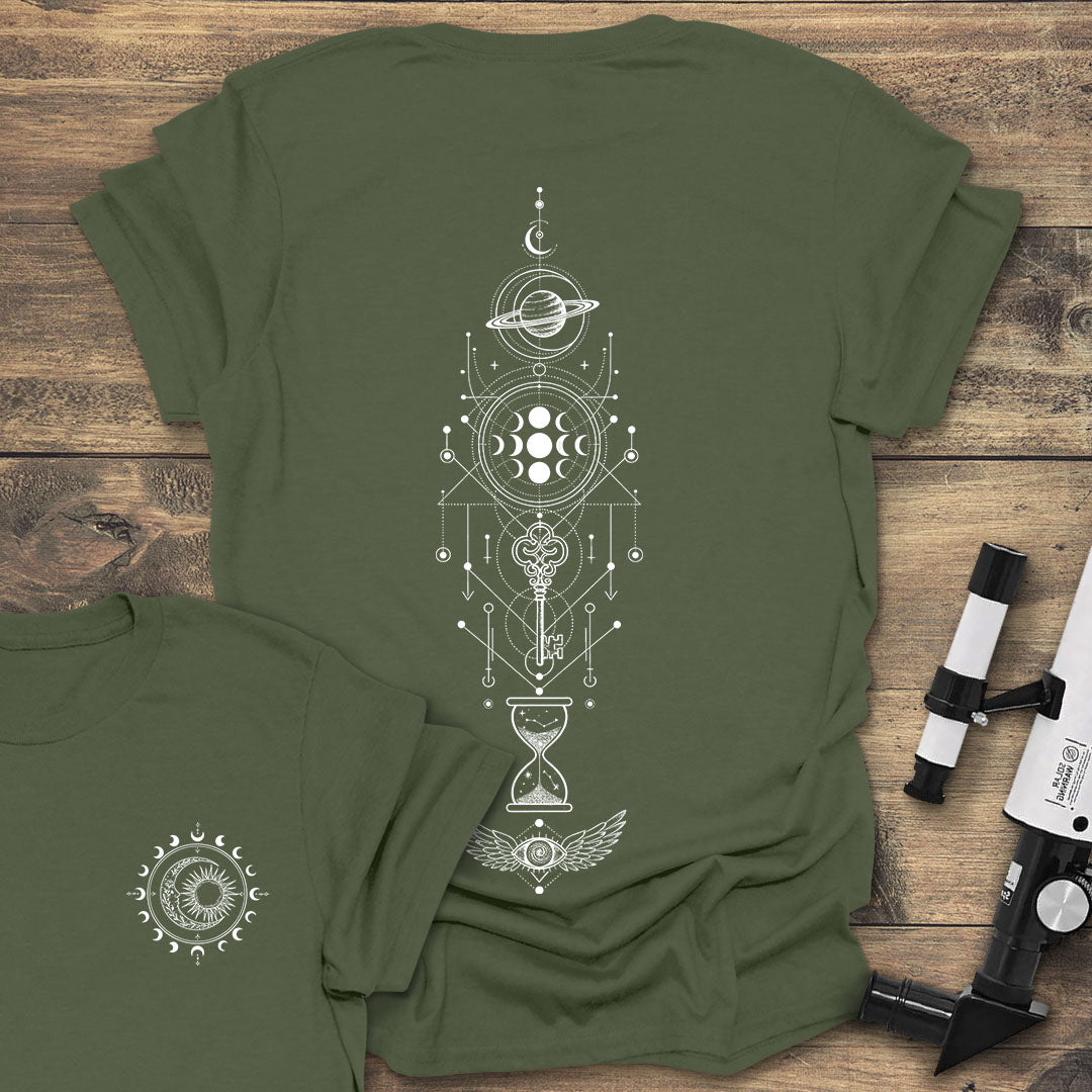 Mystic Astronomy Back Print - Military Green T-Shirt