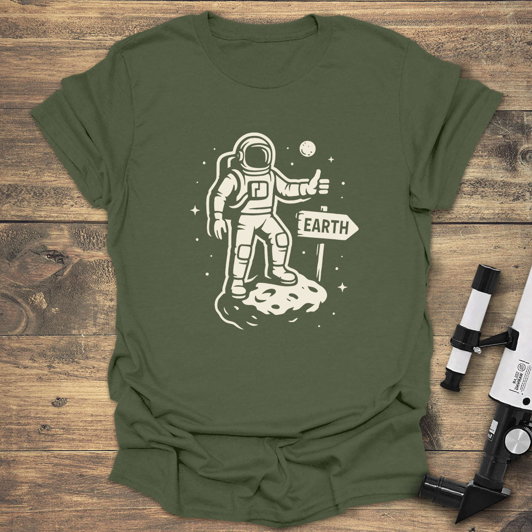 Astronaut Hitchhiking - Military Green T-Shirt
