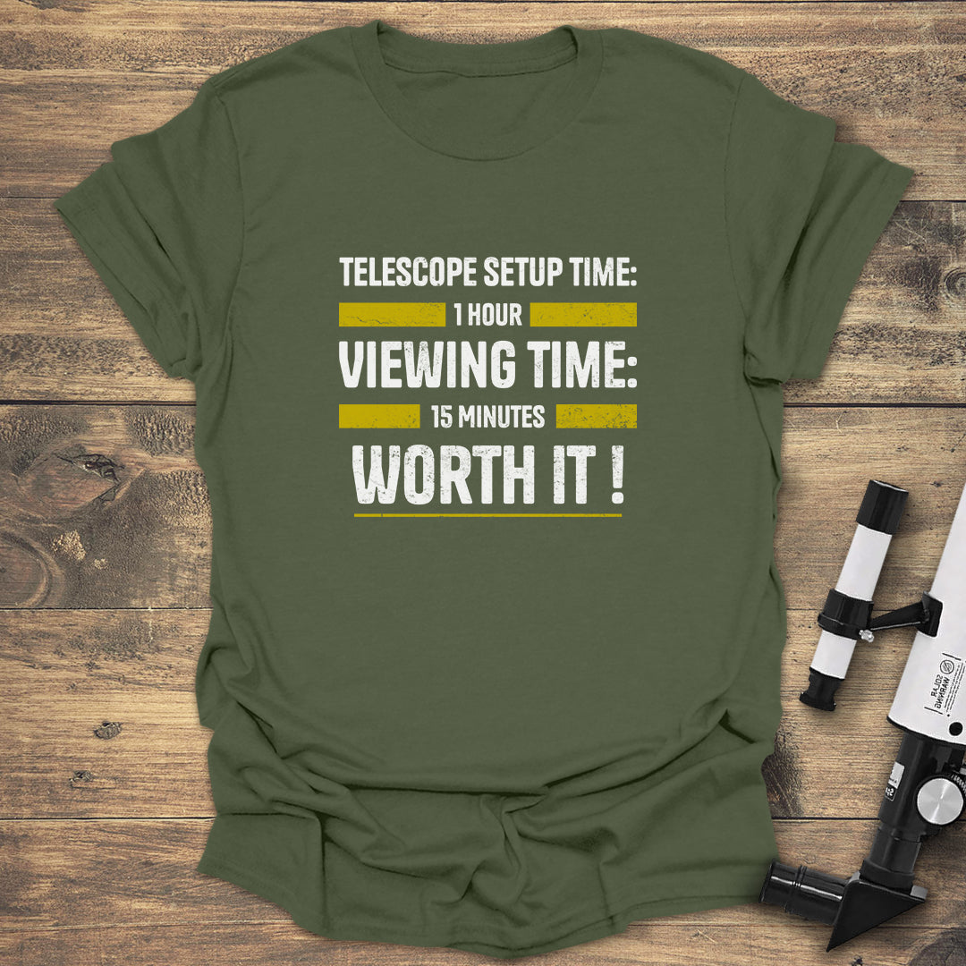 Telescope Setup Time - Military Green T-Shirt
