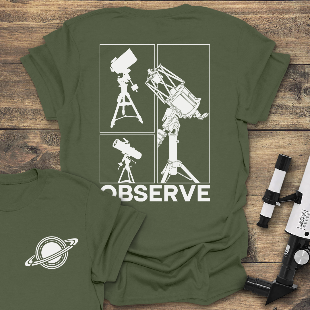Observe Minimalist Telescope Back - Military Green T-Shirt