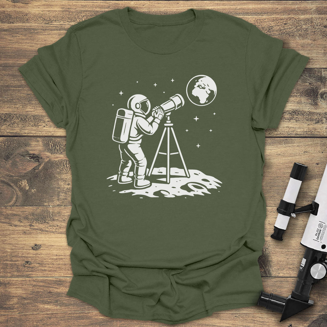 Astronaut Moon Telescope - Military Green T-Shirt