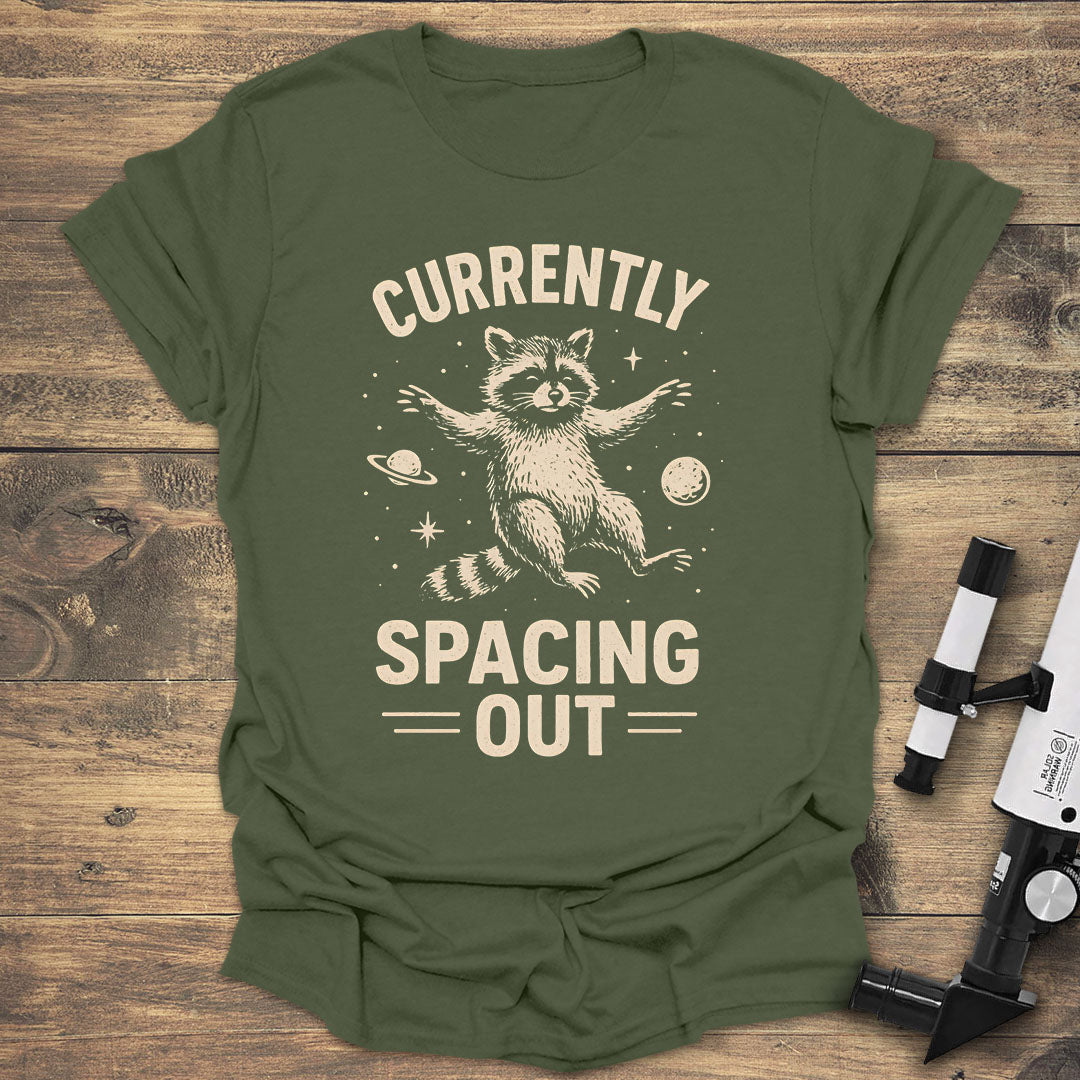 Raccoon Spacing Out - Military Green T-Shirt