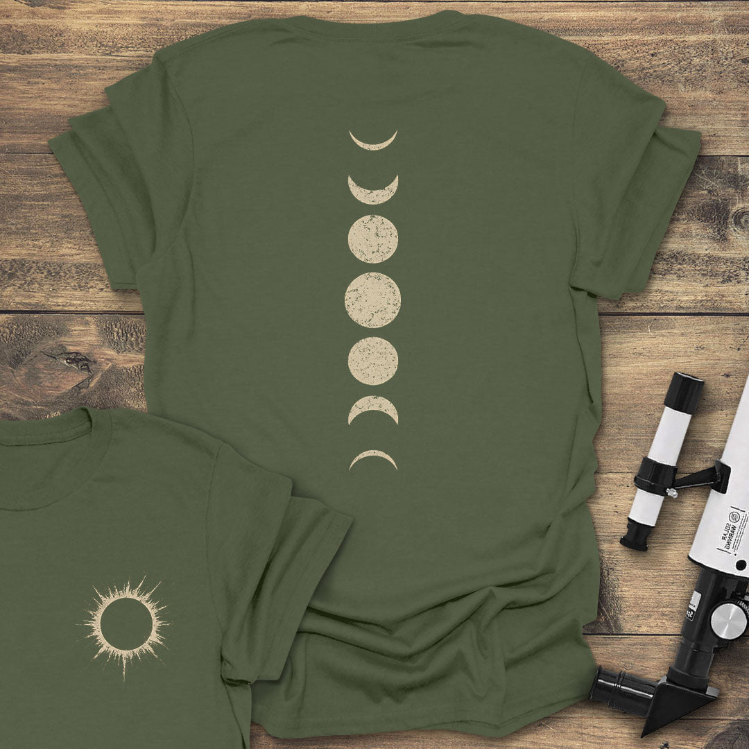 Moon Phases Back Print - Military Green T-Shirt