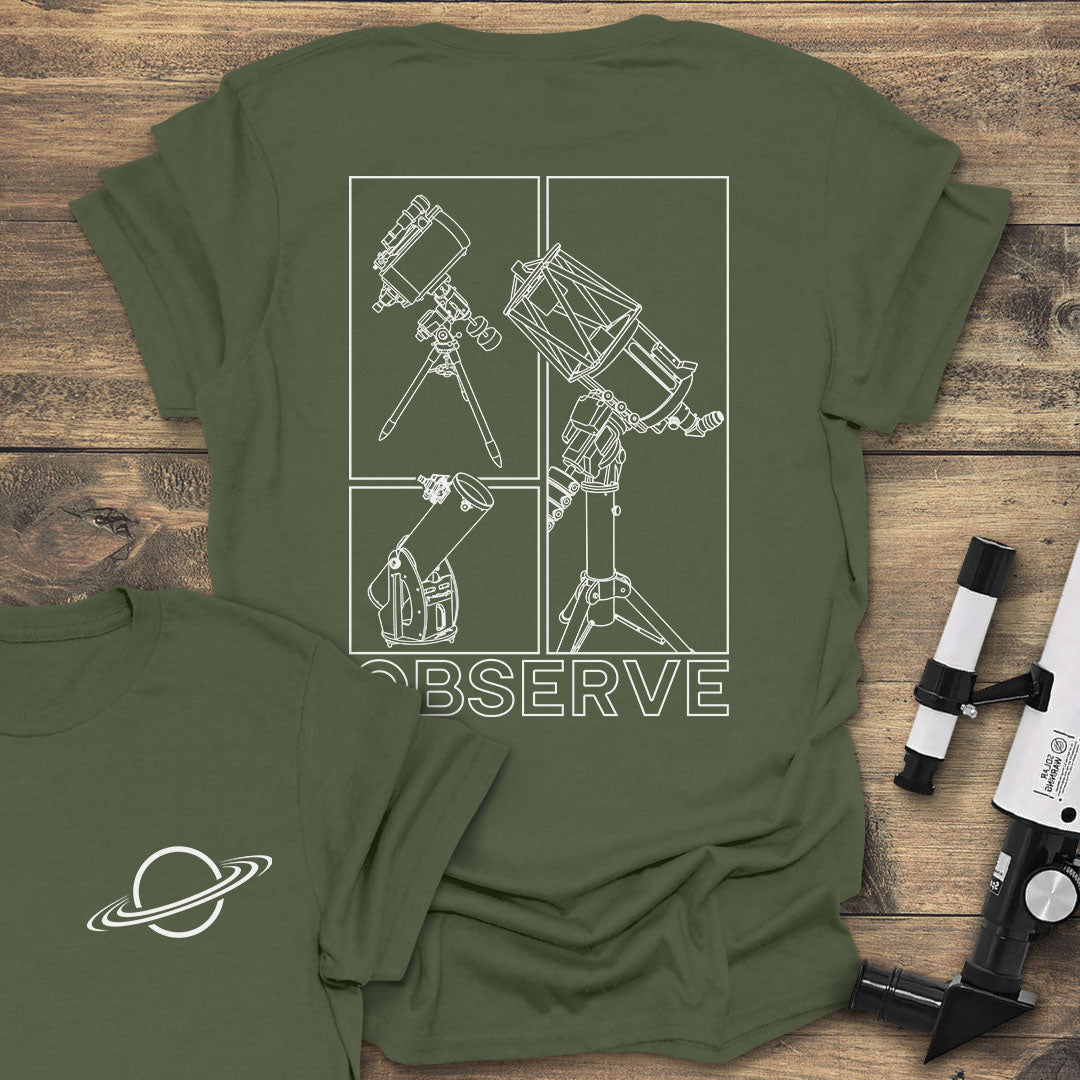 Observe Technical Line Art - Military Green T-Shirt